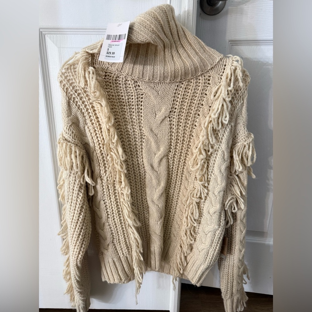 Cozy Cream Cable Knit Fringe Sweater